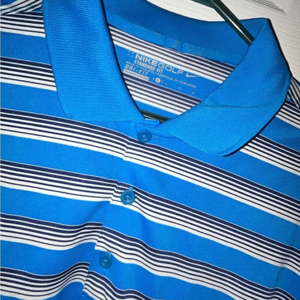 Nike Dri-Fit Men's Blue and White Striped Golf Polo - Picture 2 of 4